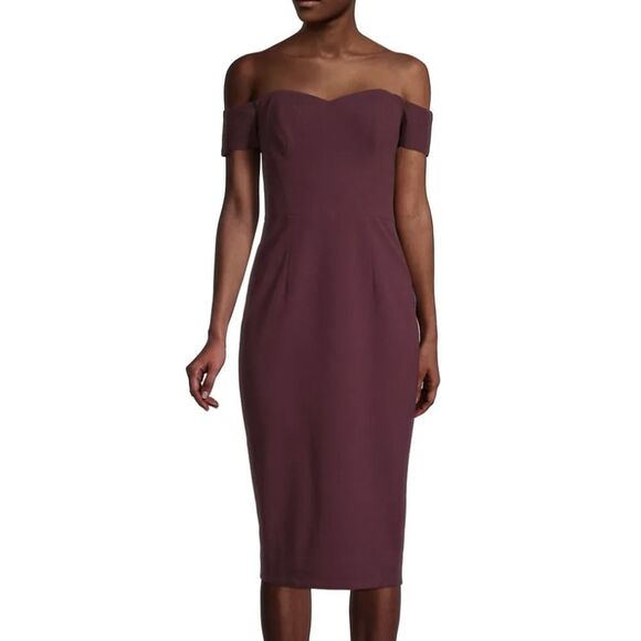 Dress The Population Bailey Off-The-Shoulder Midi Dress In Burgundy Sz XL - Picture 1 of 7